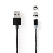 Nedis CCGB60630BK20 - USB 2.0 kábel | USB Micro-B csatlakozó / USB-C™ csatlakozó | 10 W | 2,00 m | Kerek | Fekete | Fekete