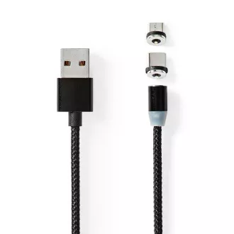 Nedis CCGB60630BK20 - USB 2.0 kábel | USB Micro-B csatlakozó / USB-C™ csatlakozó | 10 W | 2,00 m | Kerek | Fekete | Fekete