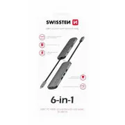 SWISSTEN 6-IN-1 USB-C HUB (USB-C PD, 3x USB 3.0, SD, MICRO SD) ALUMÍNIUM