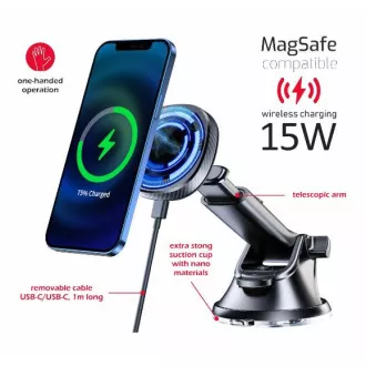 MAGNETIKUS AUTÓTARTÓ SWISSTEN VEZETÉK NÉLKÜLI TÖLTÉS 15W DASHBOARD (MagSafe kompatibilis)
