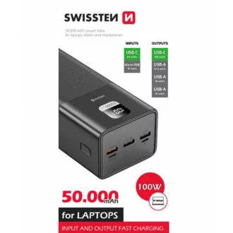 SWISSTEN POWER LINE POWER BANK 50000 mAh 100W POWER DELIVERY FEKETE