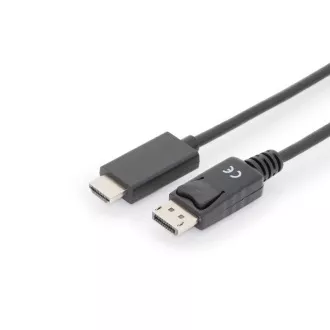 Digitus kábel adapter DisplayPort, DP - HDMI Type A, M/M, 2,0 m, blokkolással, DP 1.2_HDMI 2.0, 4K / 60Hz, CE, bl