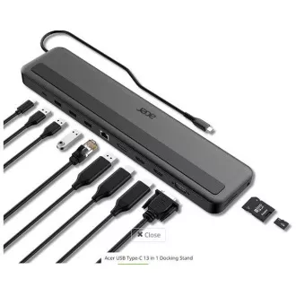 Acer 13in1 Type C Minidock: 3x USB3.0 (5Gbps adatátvitel), 1x USB-C (5Gbps adatátvitel), 1x USB-C Power Delivery (akár 100W)