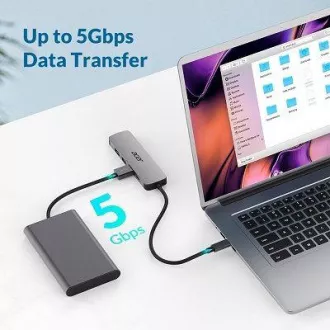 Acer 5IN1 Mini Dock statioType- C dongle, 1x HDMI (akár 3840x2160@60hz), 3x USB 3.0 5Gbps port, 1x Type-C akár 100W PD port (host)