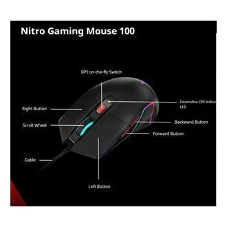 ACER NITRO NMW100 egér, fekete, akár 7200 DPI, vezetékes, 6 gombos, kiskereskedelmi csomagolás