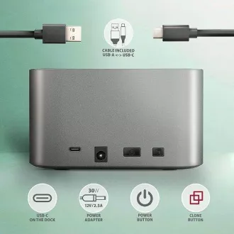 AXAGON ADSA-DC, USB-C 5Gbps - 2x SATA 6G 2,5"/3,5" SSD/HDD CLONE DUAL dokkolóállomás AXAGON ADSA-DC, USB-C 5Gbps - 2x SATA 6G 2,5"/3,5" SSD/HDD CLONE DUAL dokkolóállomás