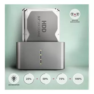 AXAGON ADSA-DC, USB-C 5Gbps - 2x SATA 6G 2,5"/3,5" SSD/HDD CLONE DUAL dokkolóállomás AXAGON ADSA-DC, USB-C 5Gbps - 2x SATA 6G 2,5"/3,5" SSD/HDD CLONE DUAL dokkolóállomás