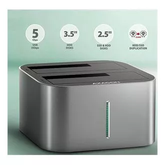 AXAGON ADSA-DC, USB-C 5Gbps - 2x SATA 6G 2,5"/3,5" SSD/HDD CLONE DUAL dokkolóállomás AXAGON ADSA-DC, USB-C 5Gbps - 2x SATA 6G 2,5"/3,5" SSD/HDD CLONE DUAL dokkolóállomás