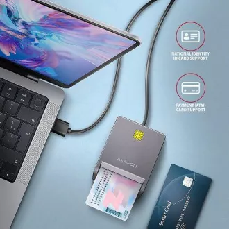 AXAGON CRE-SM3T, USB-A FlatReader érintőkártya olvasó Smart card (eObčanka), kábel 1,3m