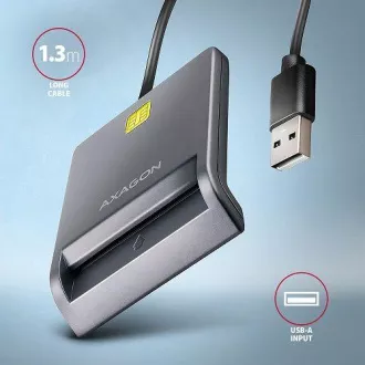 AXAGON CRE-SM3T, USB-A FlatReader érintőkártya olvasó Smart card (eObčanka), kábel 1,3m