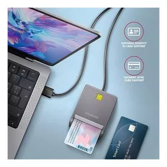 AXAGON CRE-SM3T, USB-A FlatReader érintőkártya olvasó Smart card (eObčanka), kábel 1,3m