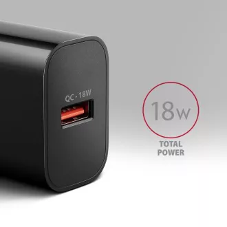 AXAGON ACU-QC18, 18W-os hálózati töltő, 1x USB-A port, QC3.0/AFC/Apple, fekete színű