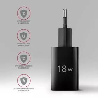 AXAGON ACU-QC18, 18W-os hálózati töltő, 1x USB-A port, QC3.0/AFC/Apple, fekete színű