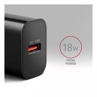 AXAGON ACU-QC18, 18W-os hálózati töltő, 1x USB-A port, QC3.0/AFC/Apple, fekete színű