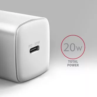 AXAGON ACU-PD20W, 20W-os hálózati töltő, 1x USB-C port, PD3.0/PPS/QC4 /AFC/Apple, fehér színben
