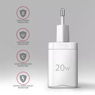 AXAGON ACU-PD20W, 20W-os hálózati töltő, 1x USB-C port, PD3.0/PPS/QC4 /AFC/Apple, fehér színben