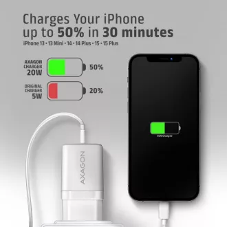 AXAGON ACU-PD20W, 20W-os hálózati töltő, 1x USB-C port, PD3.0/PPS/QC4 /AFC/Apple, fehér színben