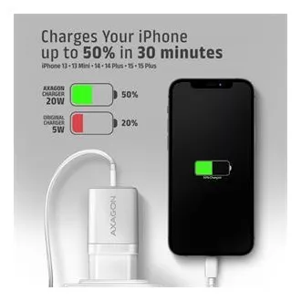 AXAGON ACU-PD20W, 20W-os hálózati töltő, 1x USB-C port, PD3.0/PPS/QC4 /AFC/Apple, fehér színben