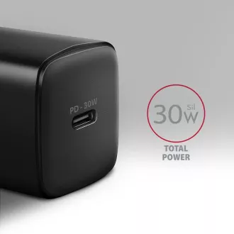 AXAGON ACU-PD30, Teljesítménytöltő 30W, 1x USB-C port, PD3.0/PPS/QC4 /SFC/AFC/Apple, fekete színű