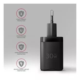 AXAGON ACU-PD30, Teljesítménytöltő 30W, 1x USB-C port, PD3.0/PPS/QC4 /SFC/AFC/Apple, fekete színű