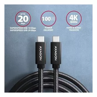 AXAGON BUCM32-CM05AB, SPEED kábel USB-C <-> USB-C, 0.5m, USB 20Gbps, PD 100W 5A, 4K HD, ALU, fonott, fekete AXAGON BUCM32-CM05AB, SPEED kábel USB-C <-> USB-C, 0.5m, USB 20Gbps, PD 100W 5A, 4K HD, ALU, fonott, fekete