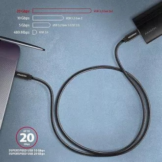 AXAGON BUCM32-CM05AB, SPEED kábel USB-C <-> USB-C, 0.5m, USB 20Gbps, PD 100W 5A, 4K HD, ALU, fonott, fekete AXAGON BUCM32-CM05AB, SPEED kábel USB-C <-> USB-C, 0.5m, USB 20Gbps, PD 100W 5A, 4K HD, ALU, fonott, fekete