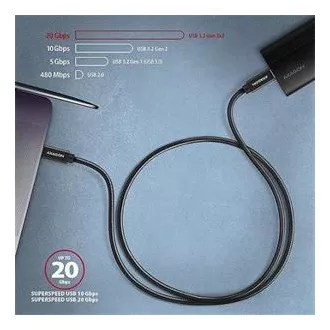 AXAGON BUCM32-CM05AB, SPEED kábel USB-C <-> USB-C, 0.5m, USB 20Gbps, PD 100W 5A, 4K HD, ALU, fonott, fekete AXAGON BUCM32-CM05AB, SPEED kábel USB-C <-> USB-C, 0.5m, USB 20Gbps, PD 100W 5A, 4K HD, ALU, fonott, fekete