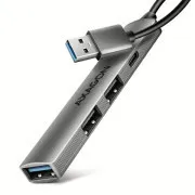 AXAGON HUE-STA, 4x USB ALU STRIP hub, 1x USB-A 5 Gbps, 2x USB-A és 1x USB-C 480 Mbps, 12 cm-es USB-A kábel