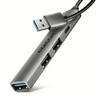 AXAGON HUE-STA, 4x USB ALU STRIP hub, 1x USB-A 5 Gbps, 2x USB-A és 1x USB-C 480 Mbps, 12 cm-es USB-A kábel