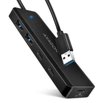 AXAGON HUE-C2A, 4× USB 5 Gbps utazó hub, 2× USB-A 2× USB-C, USB-C-s tápellátás, 19 cm-es USB-A-kábel AXAGON HUE-C2A, 4× USB 5 Gbps utazó hub, 2× USB-A 2× USB-C, USB-C-s tápellátás, 19 cm-es USB-A-kábel