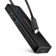 AXAGON HUE-C2C, 4× USB 5 Gbps utazó hub, 2× USB-A   2× USB-C, USB-C-s tápellátás, 19 cm-es USB-C-kábel