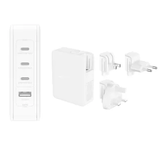 Belkin BOOST CHARGE™ 140W 4 portos USB-C Power Delivery GaN PPS fali töltő UK, EU, US adapterek, fehér színű Belkin BOOST CHARGE™ 140W 4 portos USB-C Power Delivery GaN PPS fali töltő UK, EU, US adapterek, fehér színű