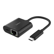 Belkin USB-C adapter Gigabit Ethernet RJ45   100W-os tápegységgel, fekete színben