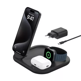 Belkin BOOST CHARGE™ Qi2 15W 3in1 mágneses töltőállvány, összecsukható, fekete