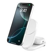 Belkin UltraCharge Qi2 25 W-os 2 az 1-ben mágneses, összecsukható töltő iPhone-hoz/AirPods-hoz, USB-C-vel, fehér