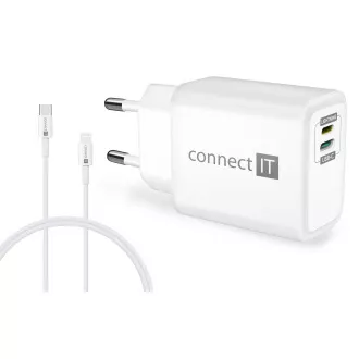 CONNECT IT DUPLEX töltőadapter 1xVilágítás   1×USB-C, 20W, kábel 27W, FEHÉR