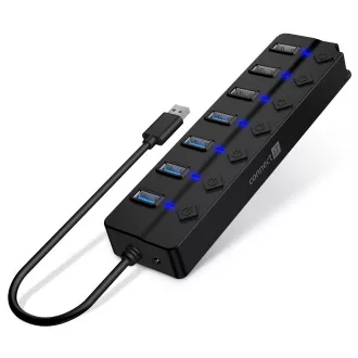 CONNECT IT Mighty Switch 2 USB-A hub, (4xUSB-A 3.0, 3xUSB-A 2.0), külső, FEKETE