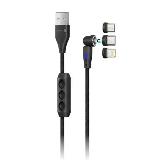CONNECT IT Magnetic PowerLink 3in1 kábel (USB-C/Lightning/MicroUSB), 2m, FEKETE