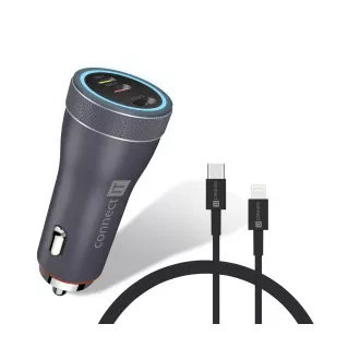 CONNECT IT InCarz DUPLEX autós töltő, 2x USB-C, 1x Lightning, ANTRACITE