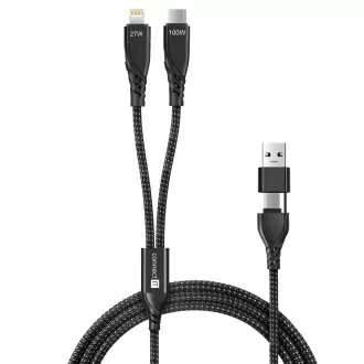 CONNECT IT Wirez 4in1 1x USB-C, 1x Lightning, 1,25 m, FEKETE