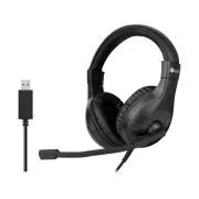 C-TECH MHS-05 mikrofonos fejhallgató, USB, kábelen elhelyezett vezérlőgombok, fejpántos, fekete