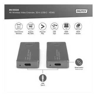 DIGITUS DS-55324 4K vezeték nélküli videó hosszabbító készlet, 30 m (USB-C - HDMI) DIGITUS DS-55324 4K vezeték nélküli videó hosszabbító készlet, 30 m (USB-C - HDMI)
