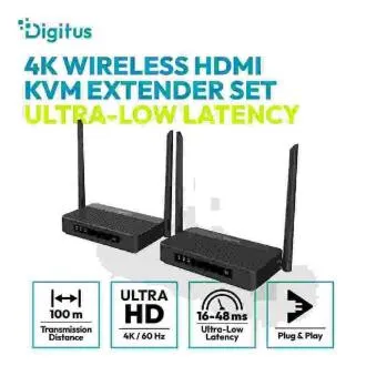 DIGITUS 4K/60 Hz vezeték nélküli HDMI KVM-hosszabbító készlet, 100 m, fekete DIGITUS 4K/60 Hz vezeték nélküli HDMI KVM-hosszabbító készlet, 100 m, fekete