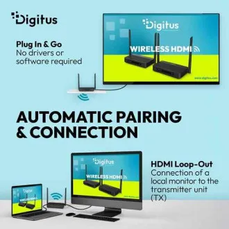 DIGITUS 4K/60 Hz vezeték nélküli HDMI KVM-hosszabbító készlet, 100 m, fekete DIGITUS 4K/60 Hz vezeték nélküli HDMI KVM-hosszabbító készlet, 100 m, fekete