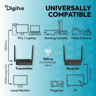 DIGITUS 4K/60 Hz vezeték nélküli HDMI KVM-hosszabbító készlet, 100 m, fekete DIGITUS 4K/60 Hz vezeték nélküli HDMI KVM-hosszabbító készlet, 100 m, fekete