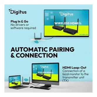 DIGITUS 4K/60 Hz vezeték nélküli HDMI KVM-hosszabbító készlet, 100 m, fekete DIGITUS 4K/60 Hz vezeték nélküli HDMI KVM-hosszabbító készlet, 100 m, fekete