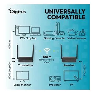 DIGITUS 4K/60 Hz vezeték nélküli HDMI KVM-hosszabbító készlet, 100 m, fekete DIGITUS 4K/60 Hz vezeték nélküli HDMI KVM-hosszabbító készlet, 100 m, fekete