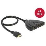 Delock Delock HDMI UHD Switch 3 x HDMI in > 1 x HDMI out 4K integrált kábellel 50 cm-es kábel