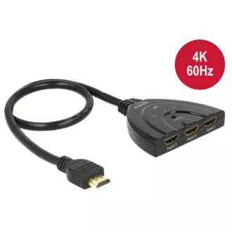 Delock Delock HDMI UHD Switch 3 x HDMI in > 1 x HDMI out 4K integrált kábellel 50 cm-es kábel