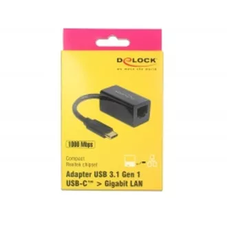 Delock adapter Szupergyors USB (USB 3.1 Gen 1) USB Type-C™ csatlakozóval > Gigabit LAN 10/100/1000 Mbps kompakt fekete színű